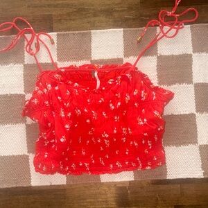 Free People Kaia red floral smocked crop